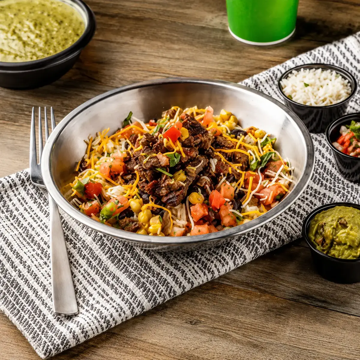 Fajita steak bowl from Uberrito Mexican catering in Houston